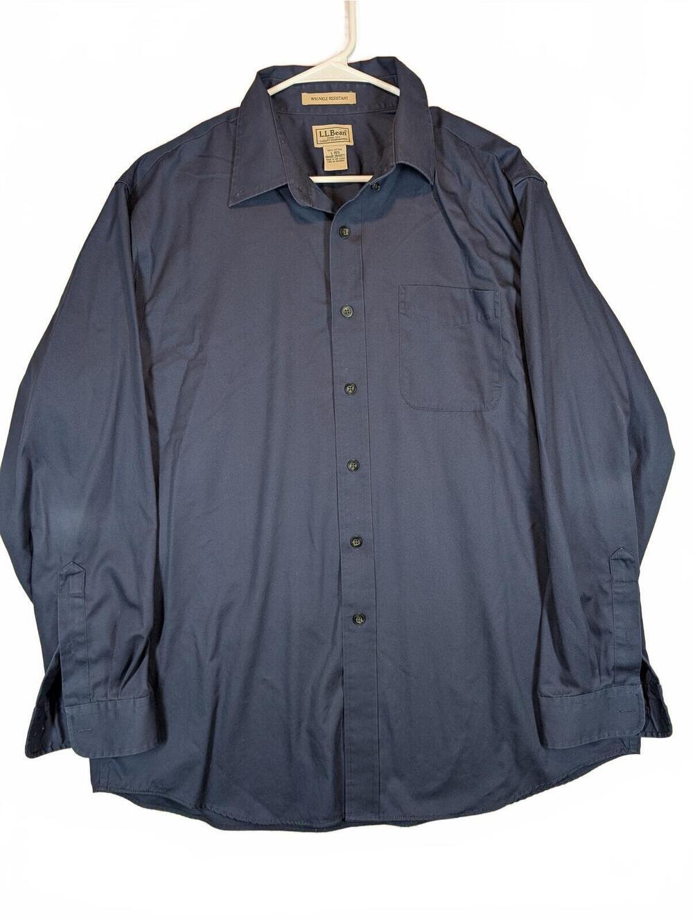 L.L.Bean Wrinkle Resistant Button Front Dress Shirt Mens Large Reg Blue
